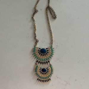Vintage Statement Necklace Turquoise and Gold Colors